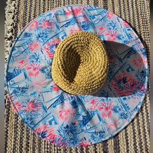 Lilly Pulitzer ”Sea To Shinning Sea” Floppy Sun Hat Colorful Brim Natural…